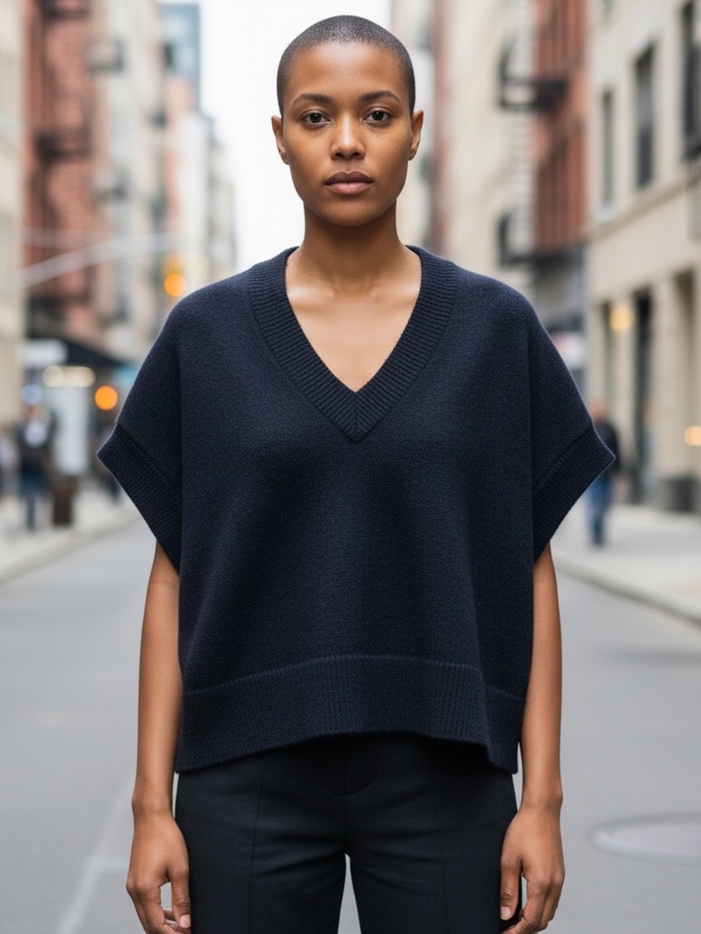 HYFVE Black V-Neck Short Sleeve Sweater L